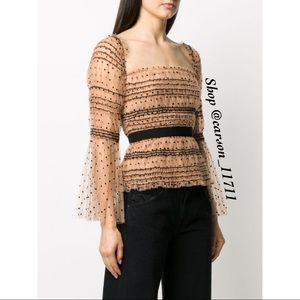 NWT Self Portrait Shirred Polka Dot Blouse 6